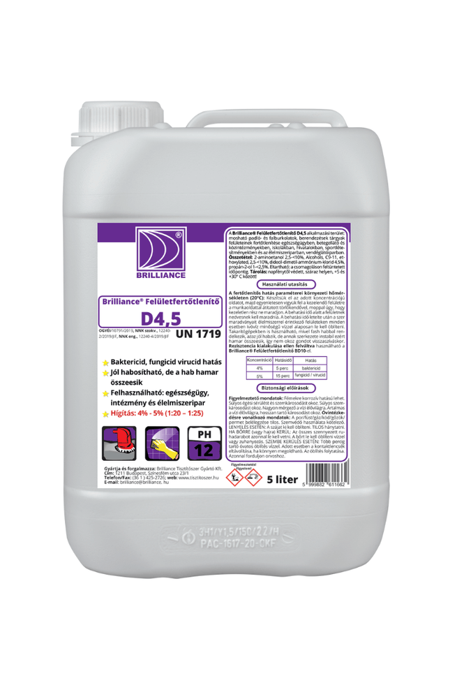 Brilliance® Felületfertőtlenítő D4,5 - 5 liter - Ipar Market