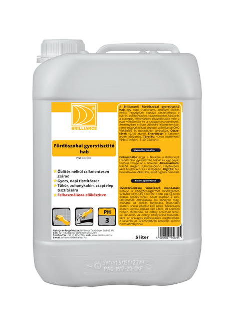 Brilliance® Fürdőszobai gyorstisztító hab 5 liter - Ipar Market