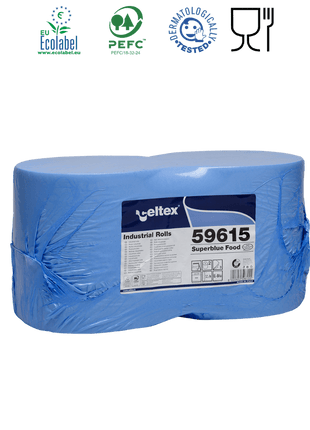 Celtex Superblue Food ipari törlő cellulóz, kék, 3 réteg, 150m, 500 lap, 26,5x30cm, 2 tekercs/zsugor - Ipar Market
