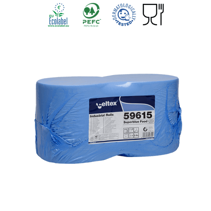 Celtex Superblue Food ipari törlő cellulóz, kék, 3 réteg, 150m, 500 lap, 26,5x30cm, 2 tekercs/zsugor - Ipar Market