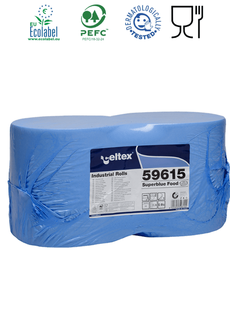 Celtex Superblue Food ipari törlő cellulóz, kék, 3 réteg, 150m, 500 lap, 26,5x30cm, 2 tekercs/zsugor - Ipar Market