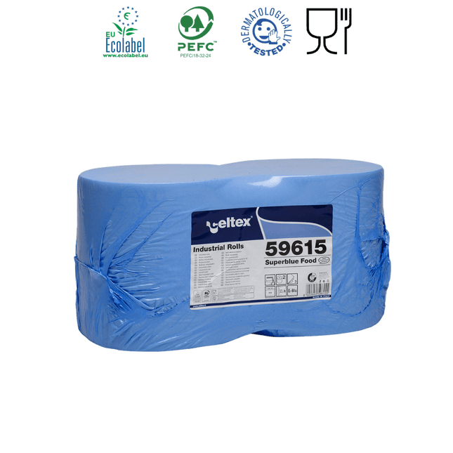 Celtex Superblue Food ipari törlő cellulóz, kék, 3 réteg, 150m, 500 lap, 26,5x30cm, 2 tekercs/zsugor - Ipar Market